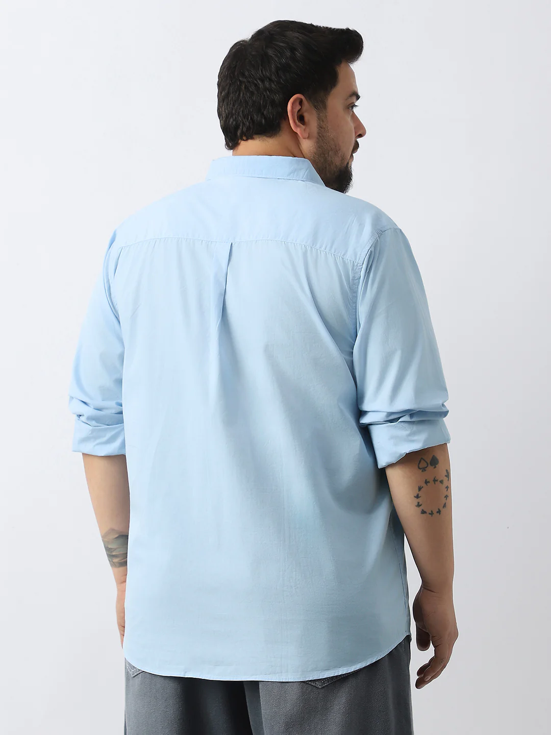 Plus Men's Light Blue Cotton Full Sleeve Regular Fit Casual Solid Shirt - Image 4
