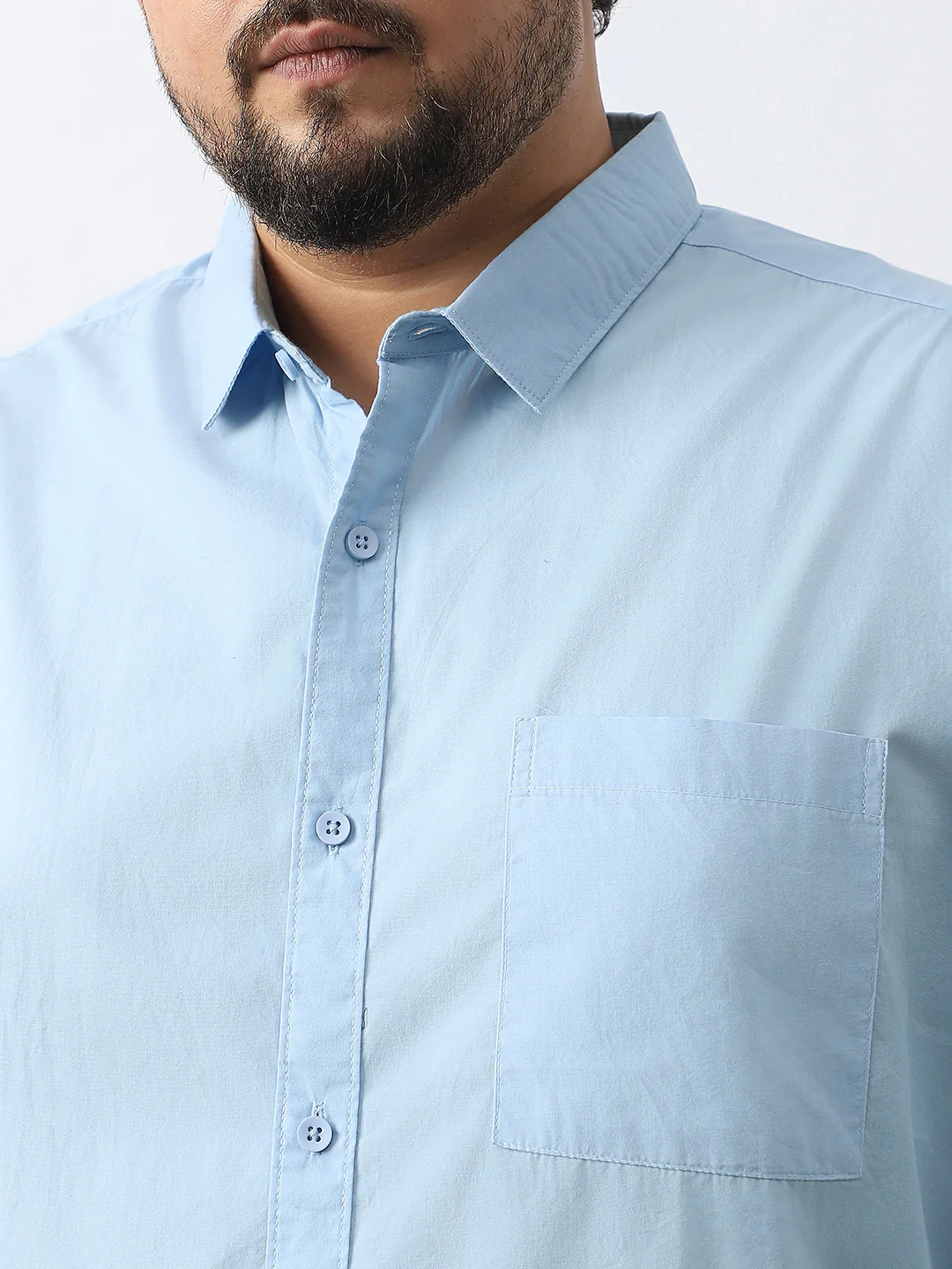 Plus Men's Light Blue Cotton Full Sleeve Regular Fit Casual Solid Shirt - Image 6
