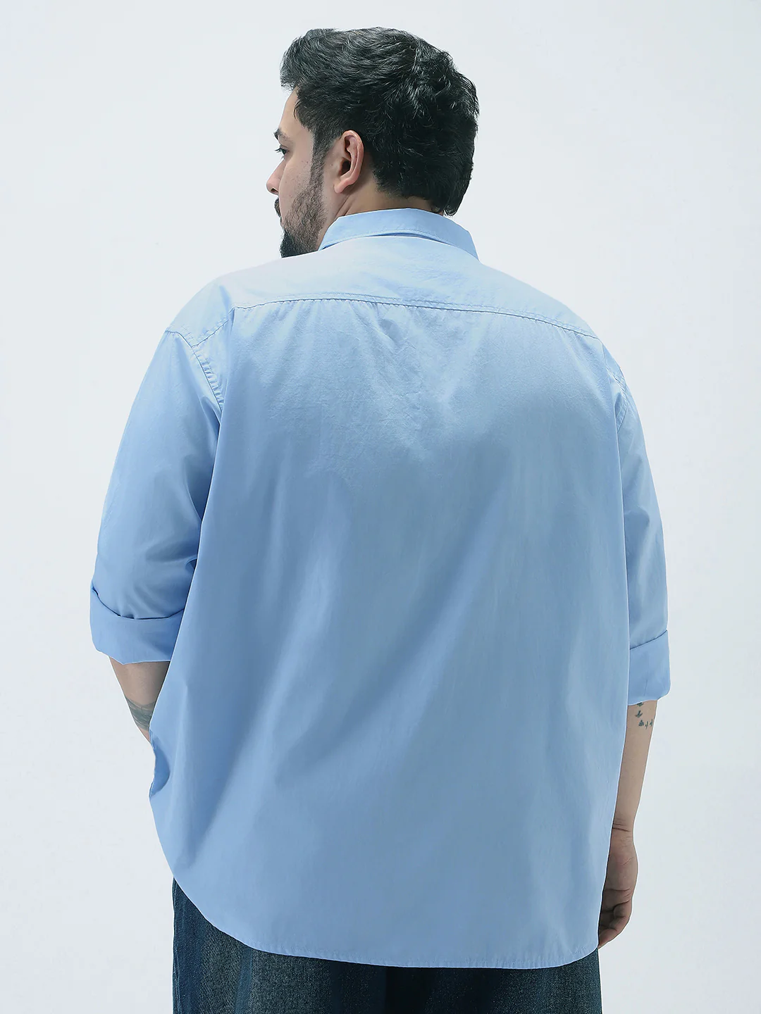 Plus Men's Light Blue Cotton Full Sleeve Regular Fit Casual Solid Shirt - Image 3