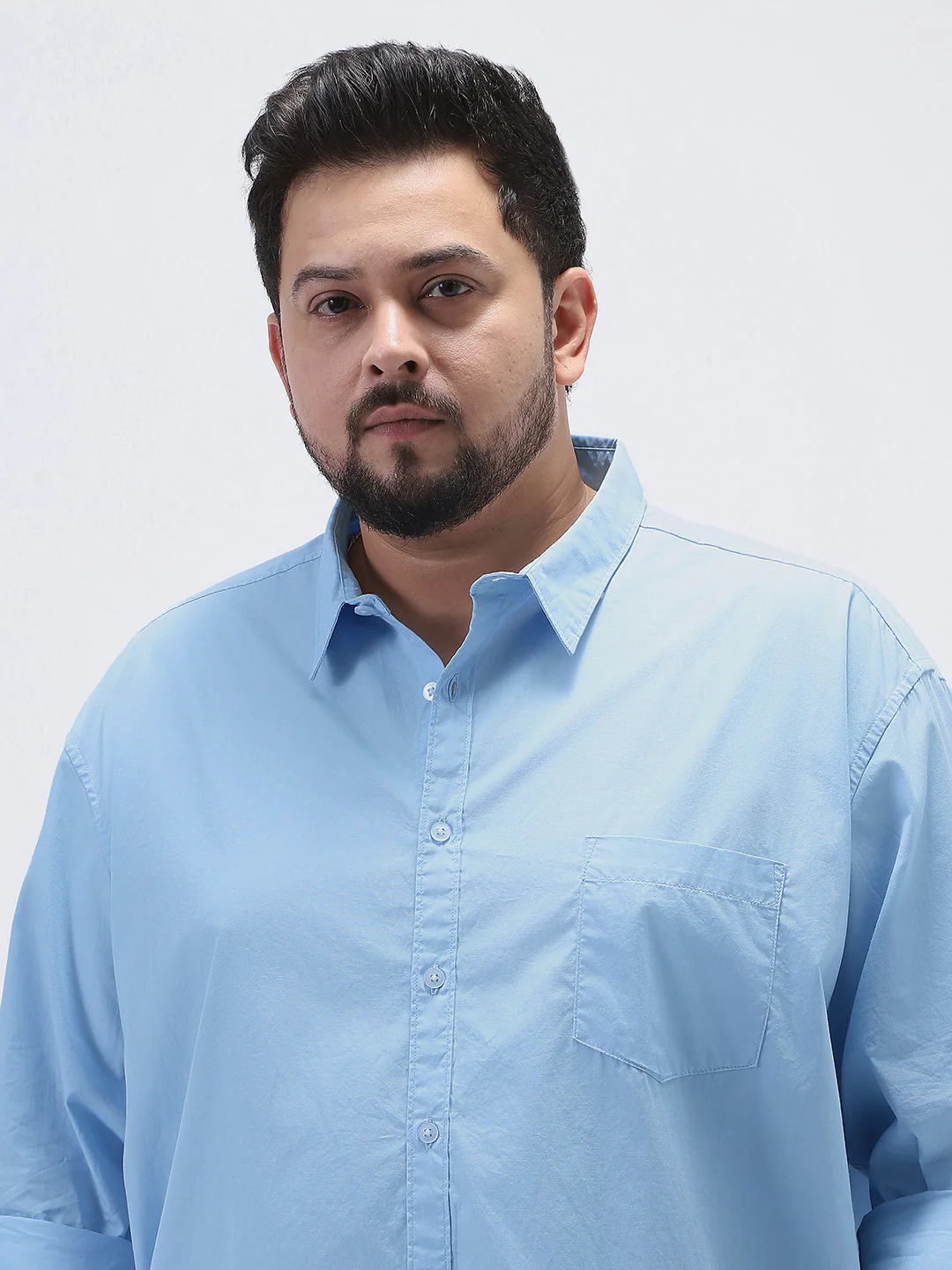 Plus Men's Light Blue Cotton Full Sleeve Regular Fit Casual Solid Shirt - Image 5
