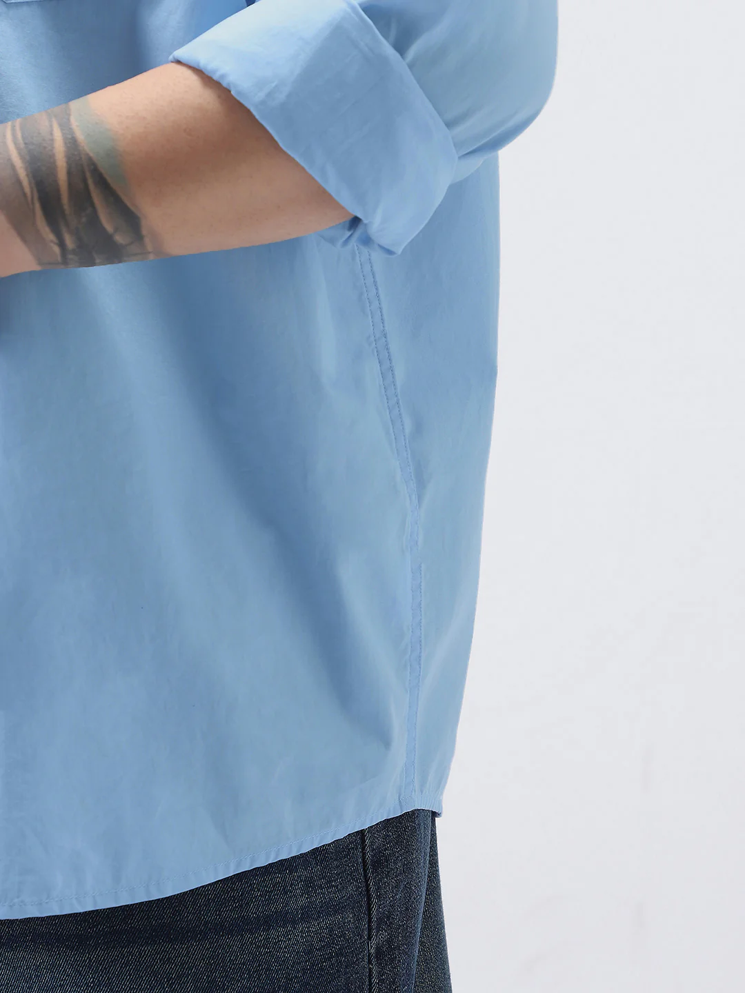 Plus Men's Light Blue Cotton Full Sleeve Regular Fit Casual Solid Shirt - Image 6