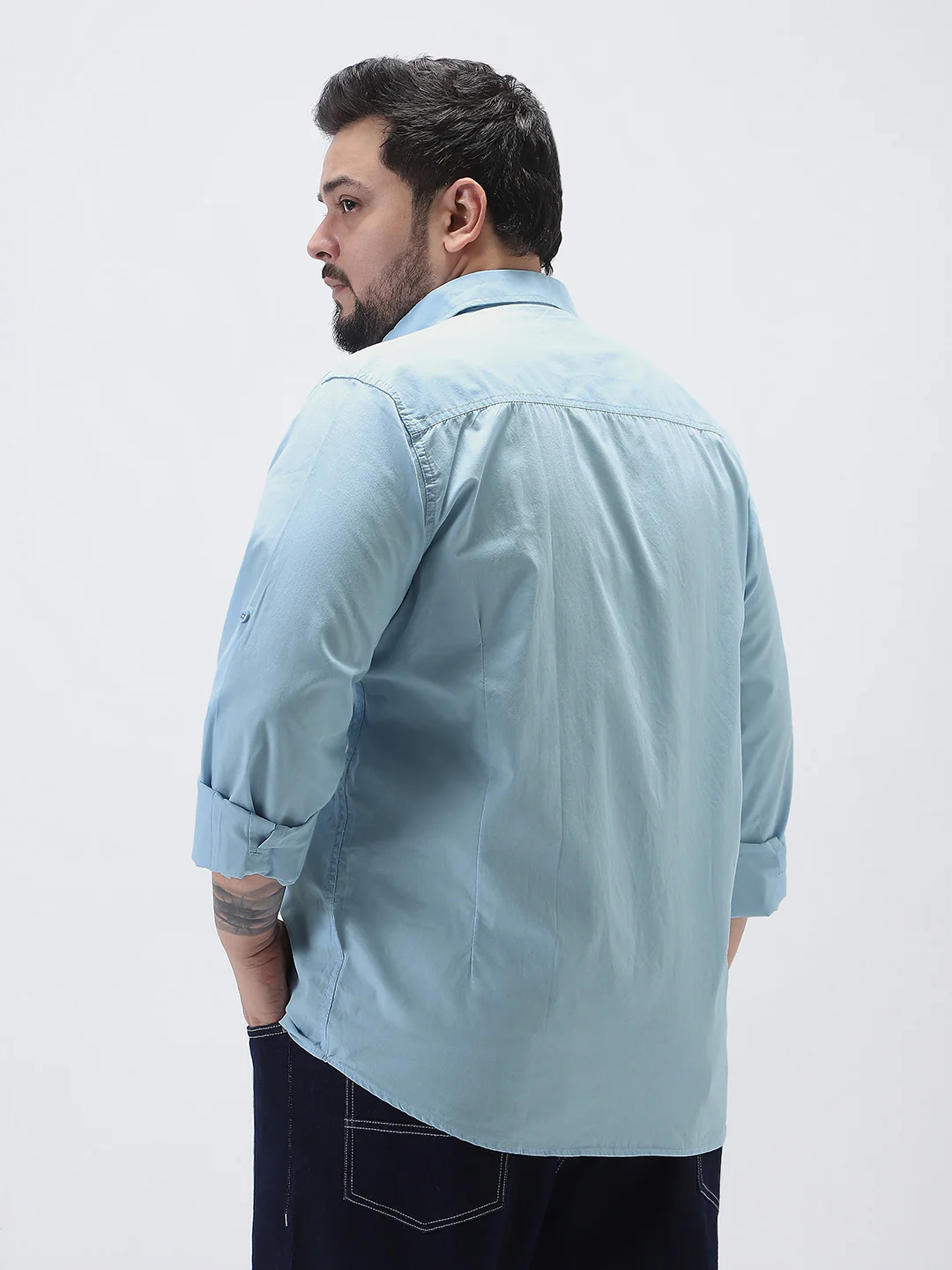 Plus Men's Light Blue Cotton Full Sleeve Regular Fit Casual Solid Shirt - Image 3