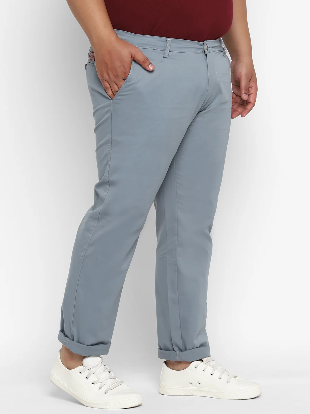 Plus Men's Light Blue Cotton Regular Fit Casual Chino Pants Stretch - Image 3