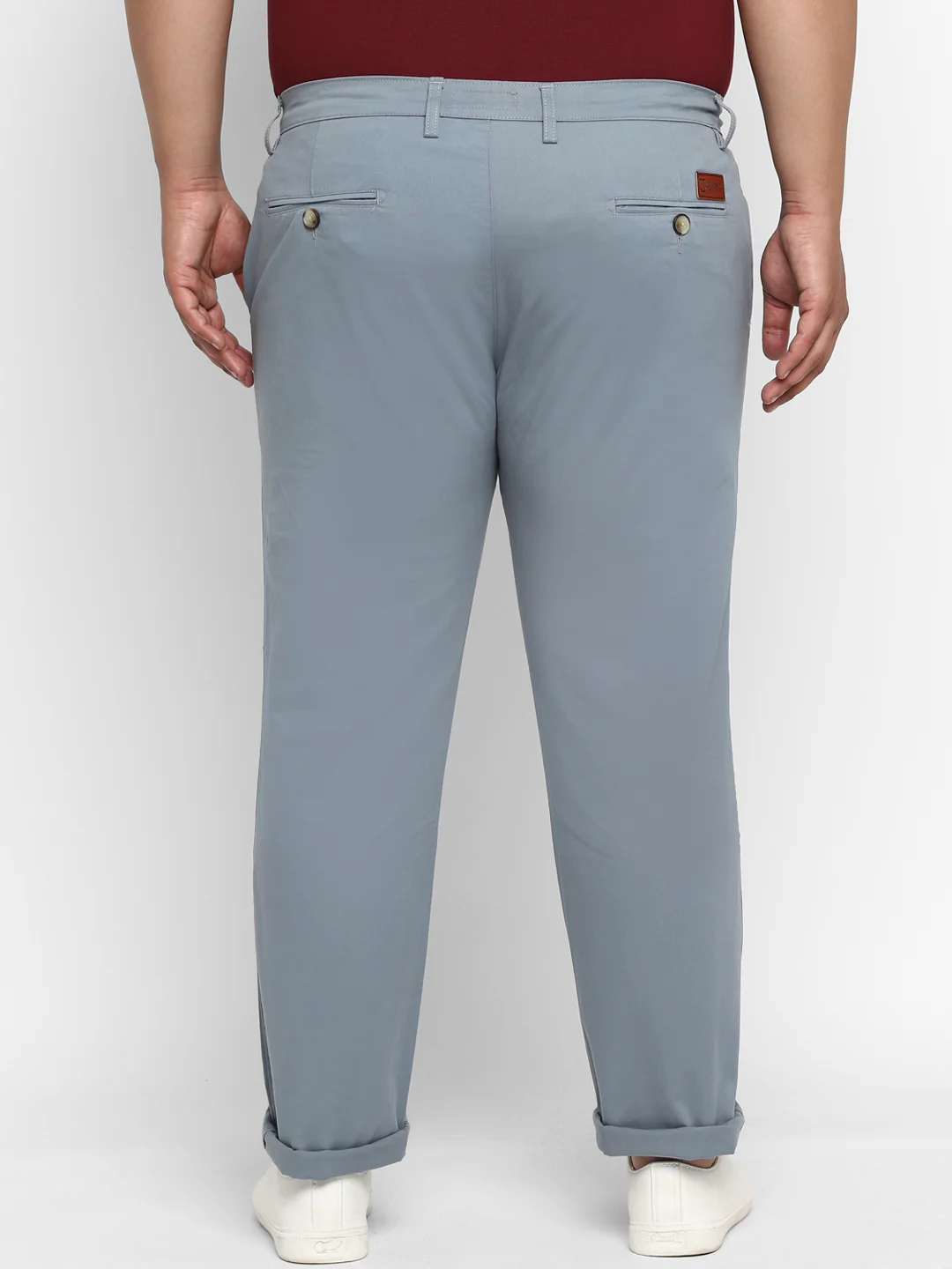 Plus Men's Light Blue Cotton Regular Fit Casual Chino Pants Stretch - Image 4