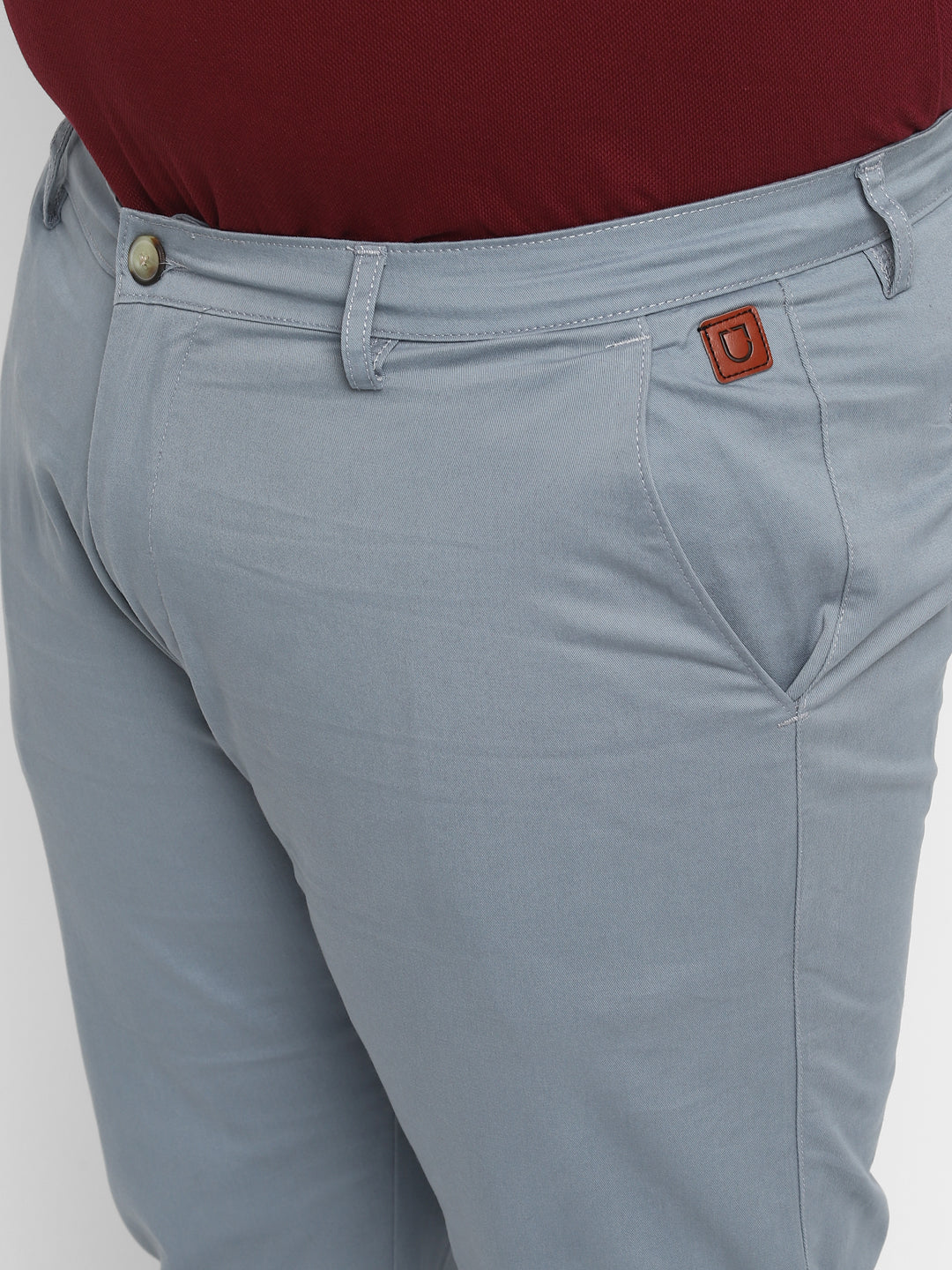 Plus Men's Light Blue Cotton Regular Fit Casual Chino Pants Stretch - Image 5
