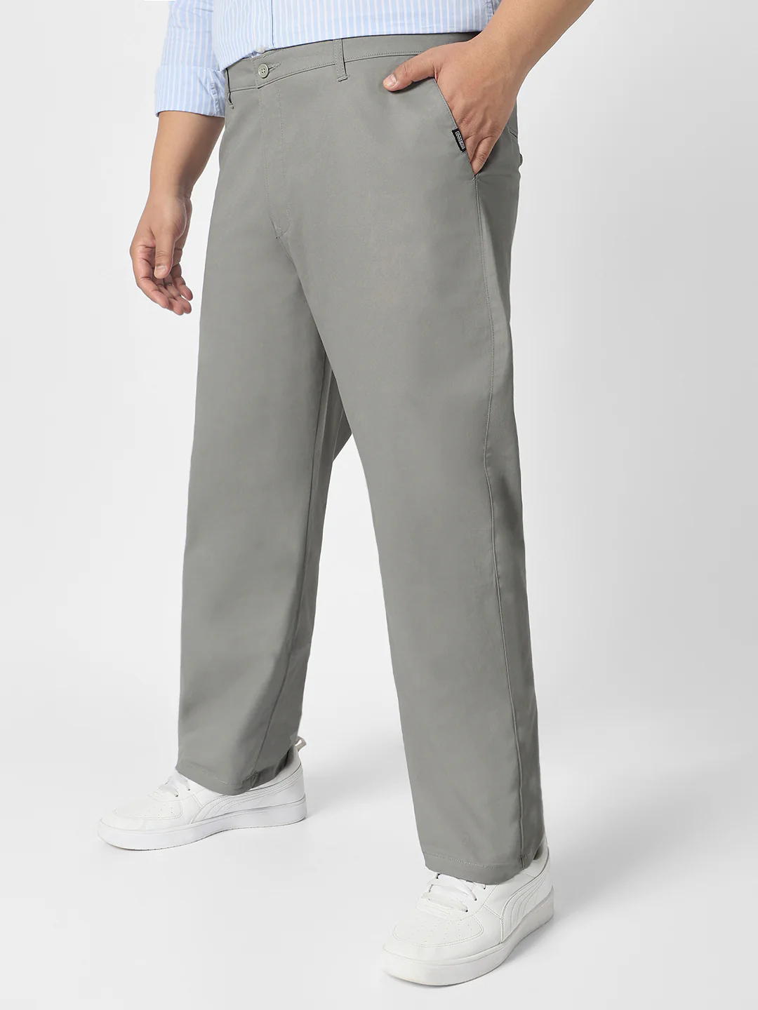 Plus Men's Light Blue Cotton Regular Fit Casual Chinos Trousers Stretch - Image 2