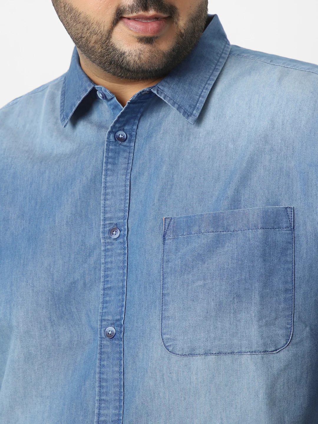 Plus Men's Light Blue Full Sleeve Regular Fit Casual Denim Shirt - Image 5