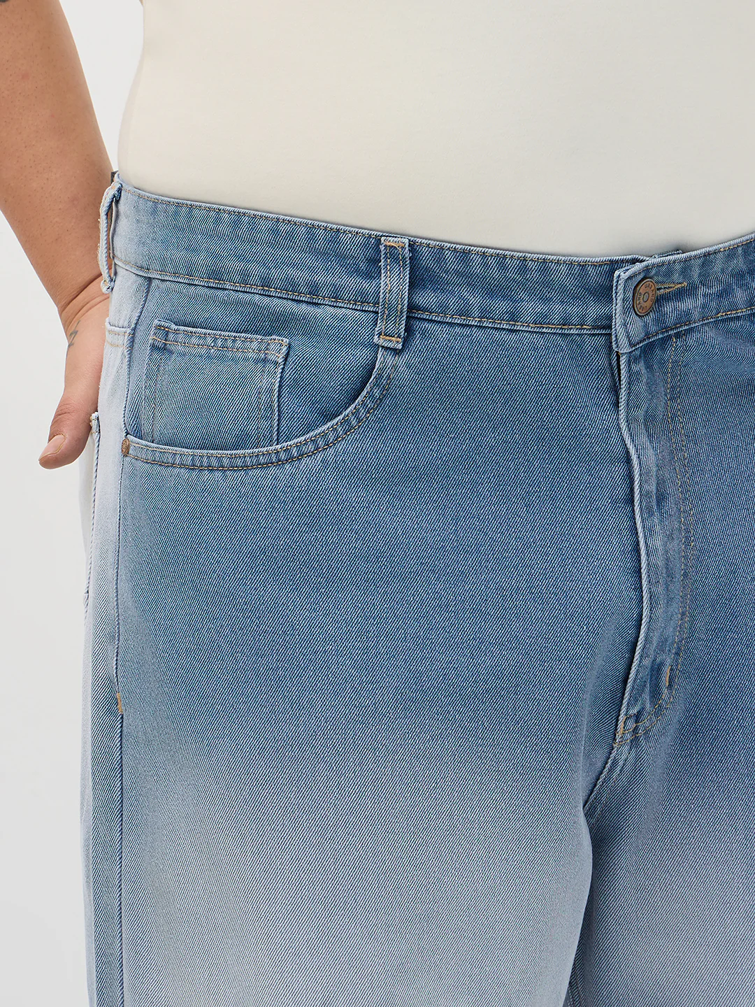 Plus Men's Light Blue Loose Baggy Fit Heavy Washed Faded Denim Jeans Non-Stretchable - Image 5