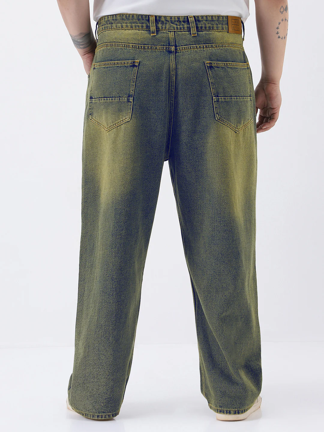 Plus Men's Light Blue Loose Baggy Fit Heavy Washed Jeans Non-Stretchable - Image 3