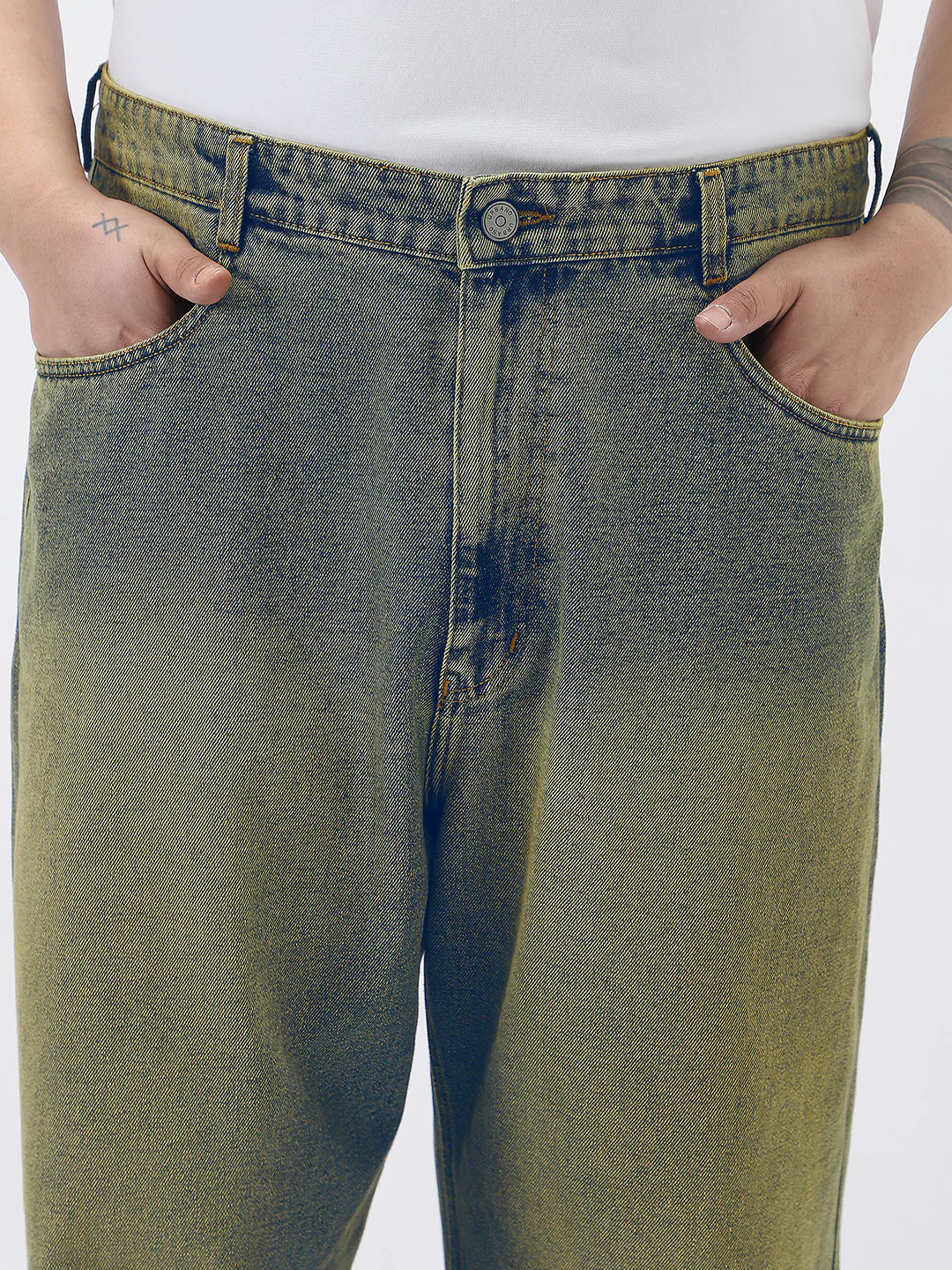 Plus Men's Light Blue Loose Baggy Fit Heavy Washed Jeans Non-Stretchable - Image 5
