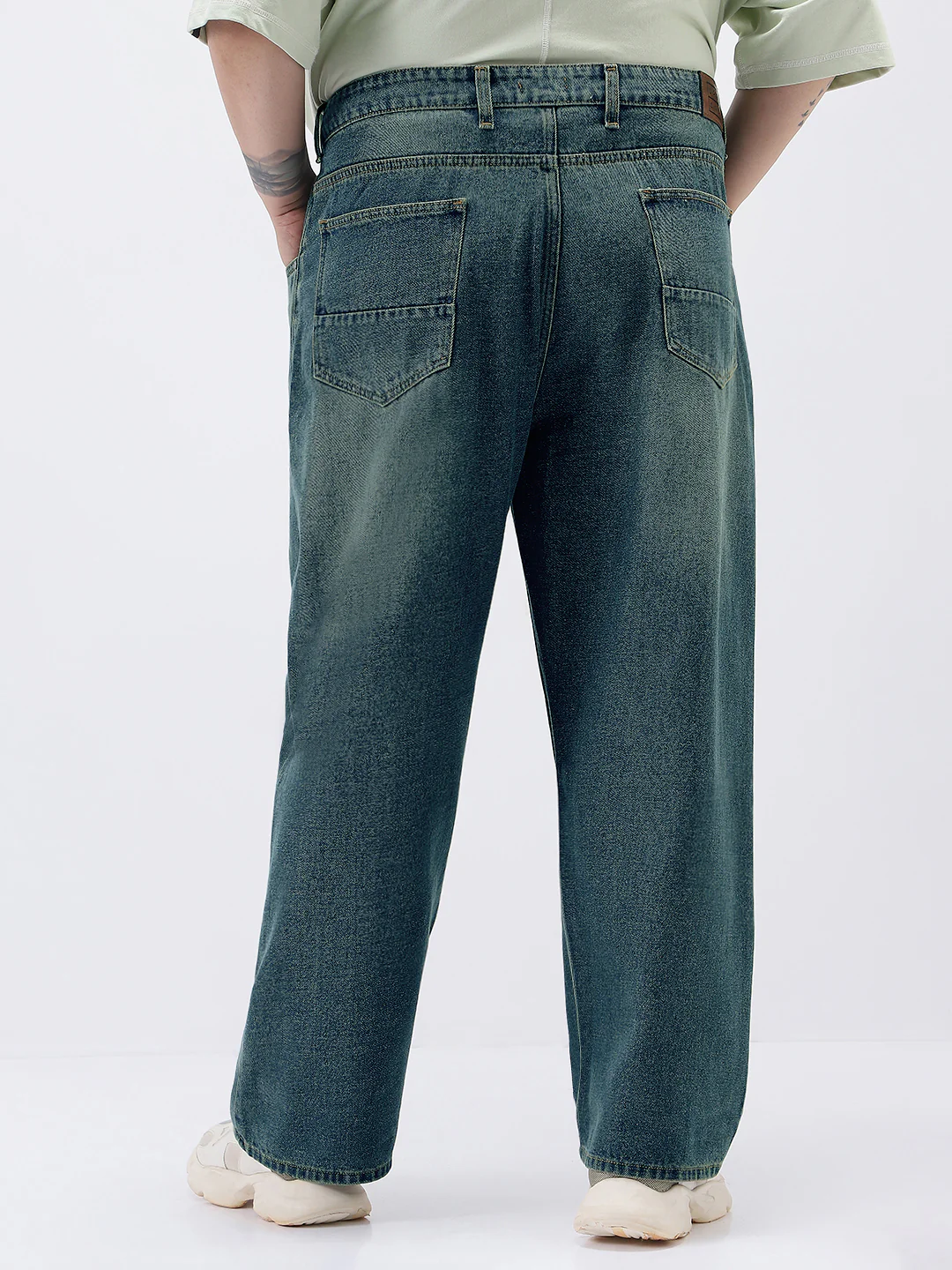 Plus Men's Light Blue Loose Baggy Fit Heavy Washed Jeans Non-Stretchable - Image 3