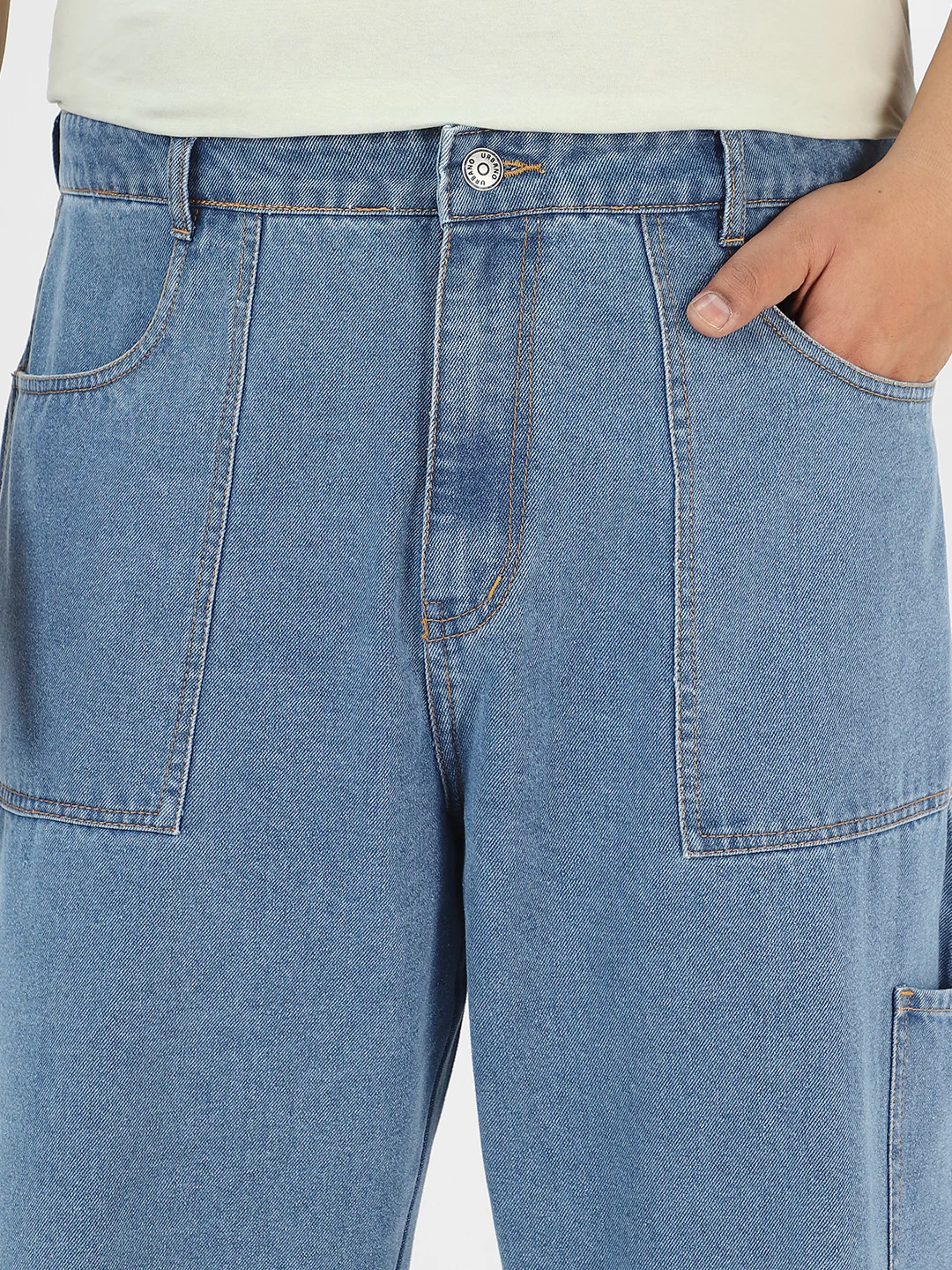 Plus Men's Light Blue Loose Baggy Fit Washed Cargo Jeans with 6 Pockets Non-Stretchable - Image 6