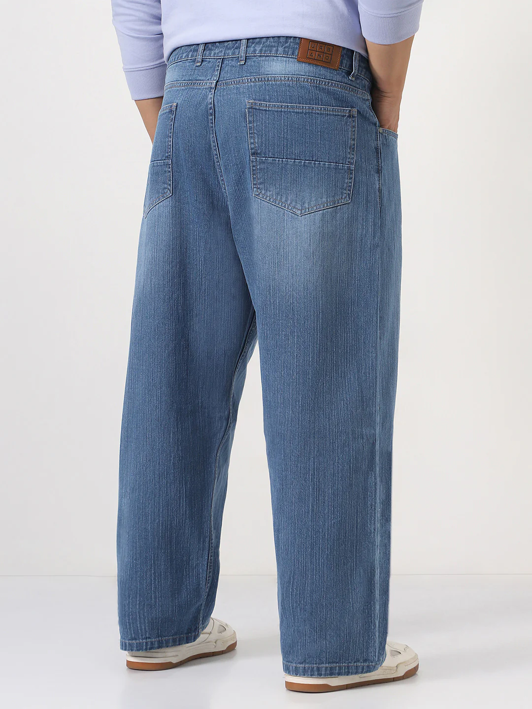 Plus Men's Light Blue Loose Baggy Fit Washed Denim Jeans Non-Stretchable - Image 3