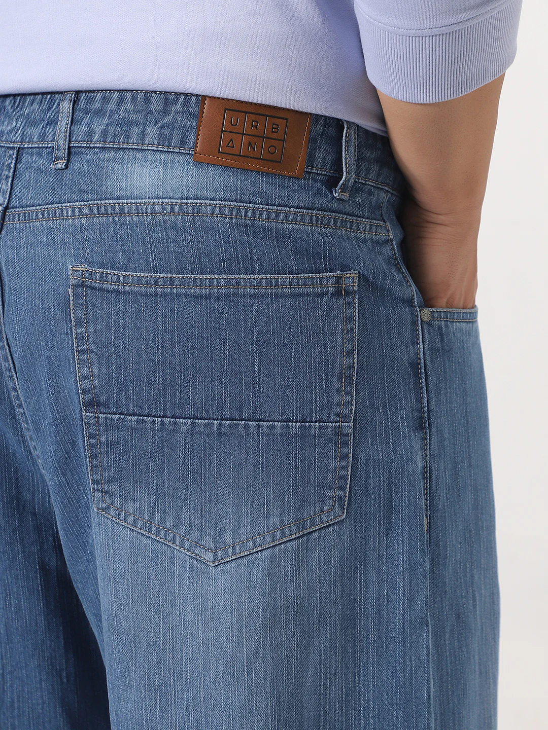 Plus Men's Light Blue Loose Baggy Fit Washed Denim Jeans Non-Stretchable - Image 6