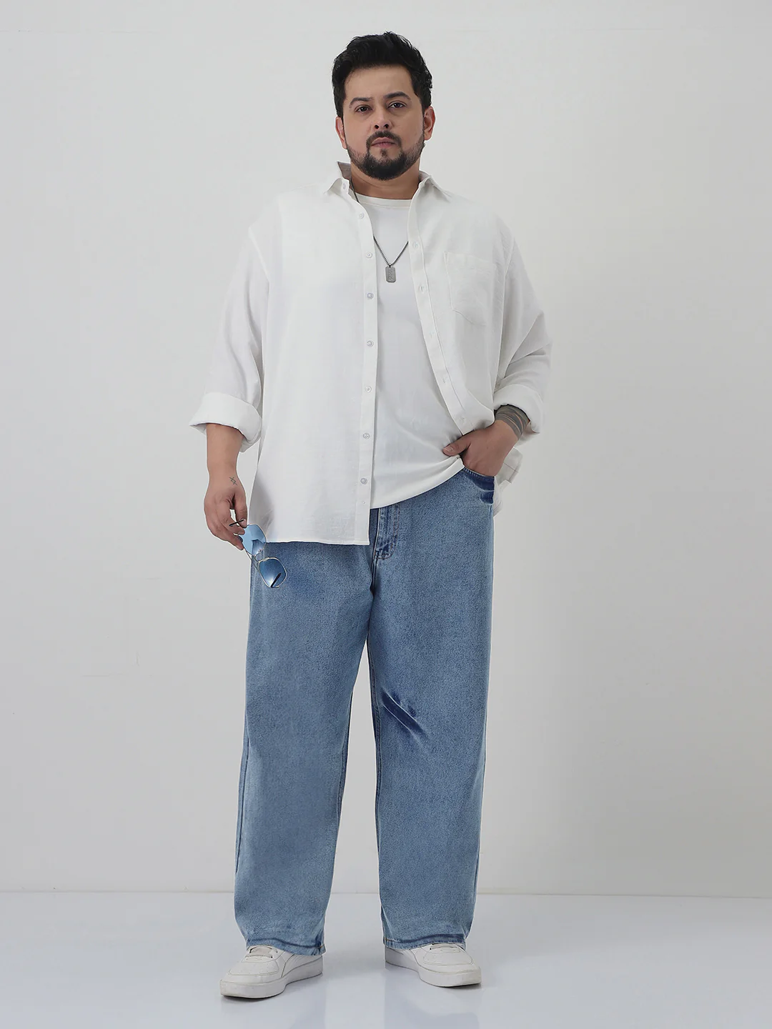 Plus Men's Light Blue  Loose Baggy Fit Washed Jeans Non-Stretchable - Image 4