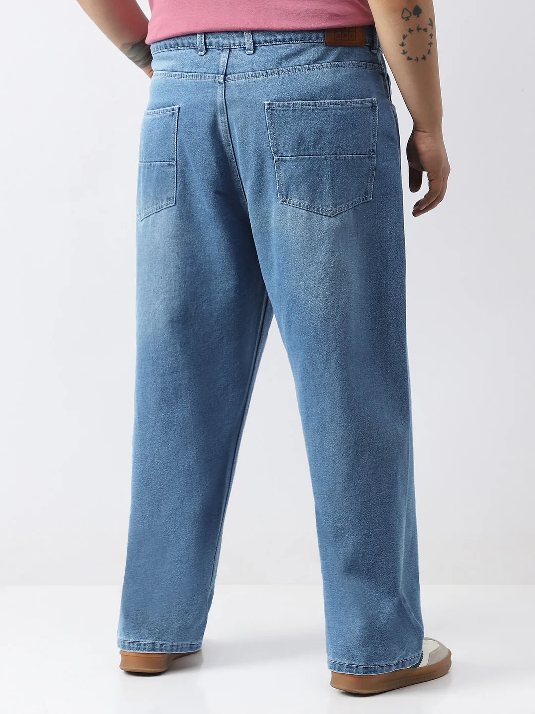 Plus Men's Light Blue Loose Baggy Fit Washed Jeans Non-Stretchable - Image 3