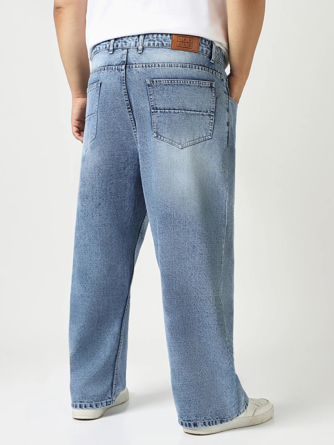 Plus Men's Light Blue Loose Baggy Fit Washed Jeans Non-Stretchable - Image 3