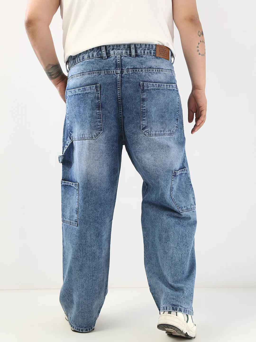Plus Men's Light Blue Loose Fit Cargo Carpenter Jeans With 6 Pockets Non-Stretchable - Image 3