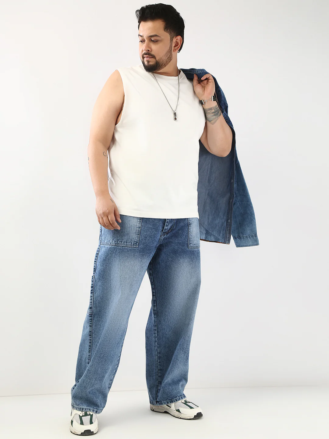 Plus Men's Light Blue Loose Fit Cargo Carpenter Jeans With 6 Pockets Non-Stretchable - Image 4