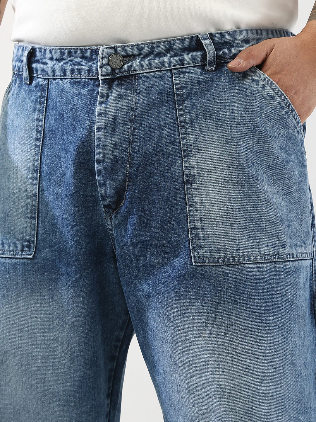 Plus Men's Light Blue Loose Fit Cargo Carpenter Jeans With 6 Pockets Non-Stretchable - Image 5