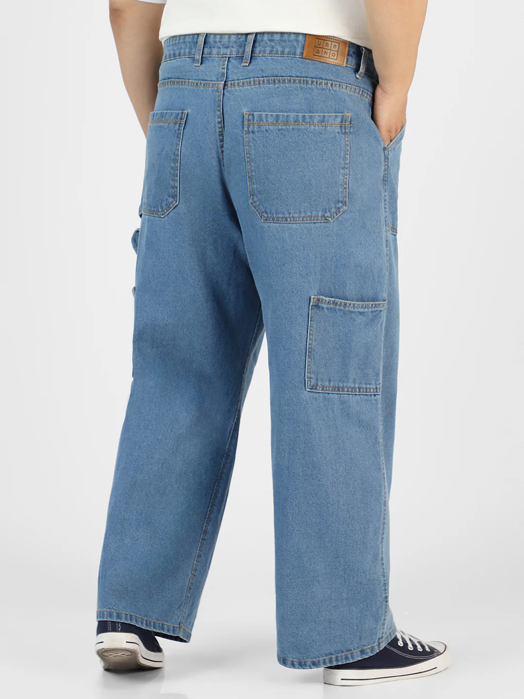 Plus Men's Light Blue Loose Fit Cargo Carpenter Jeans With 6 Pockets Non-Stretchable - Image 3