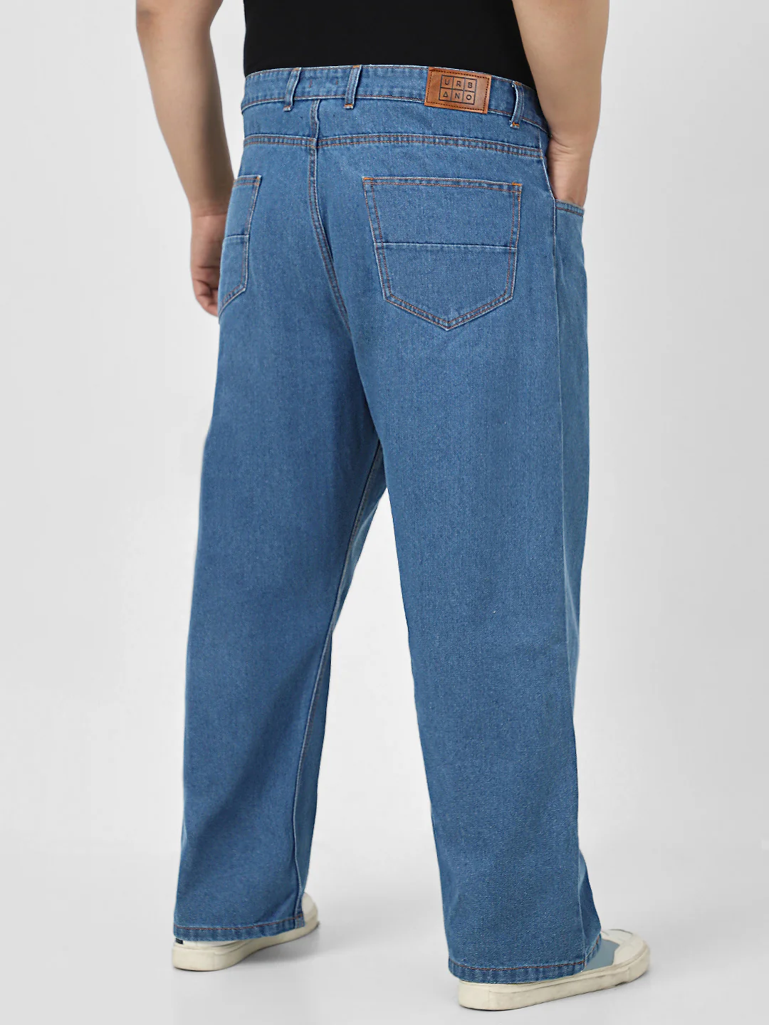 Plus Men's Light Blue Loose Fit Washed Jeans Non-Stretchable - Image 4