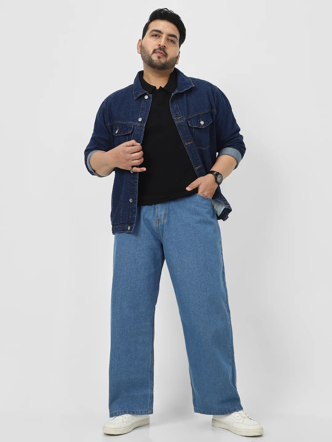 Plus Men's Light Blue Loose Fit Washed Jeans Non-Stretchable - Image 5