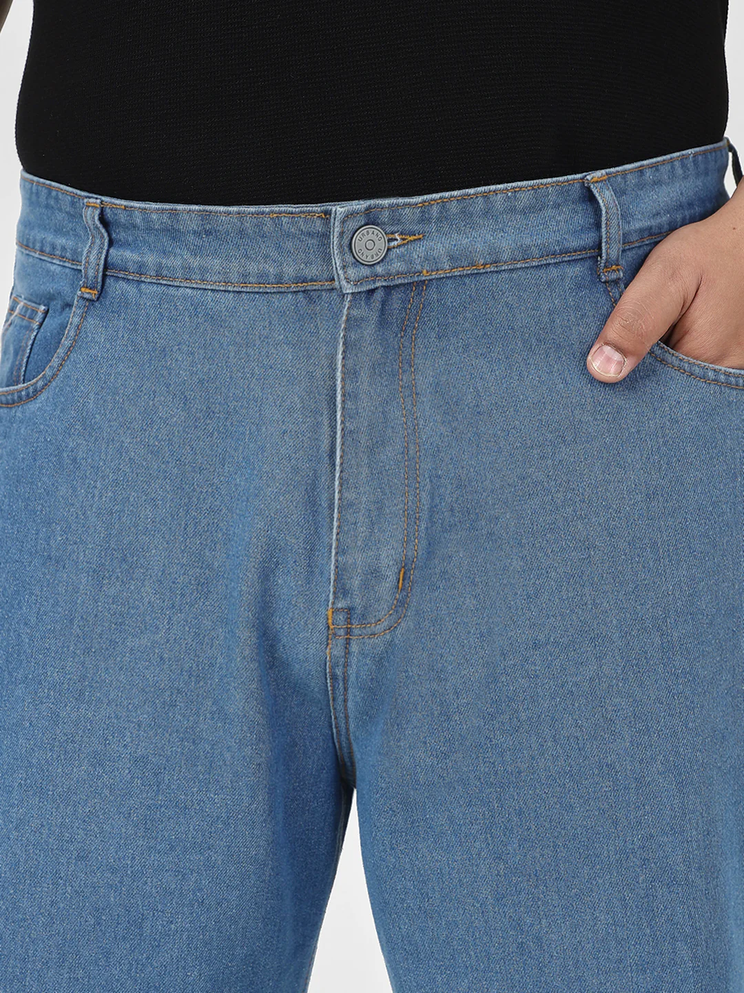 Plus Men's Light Blue Loose Fit Washed Jeans Non-Stretchable - Image 6