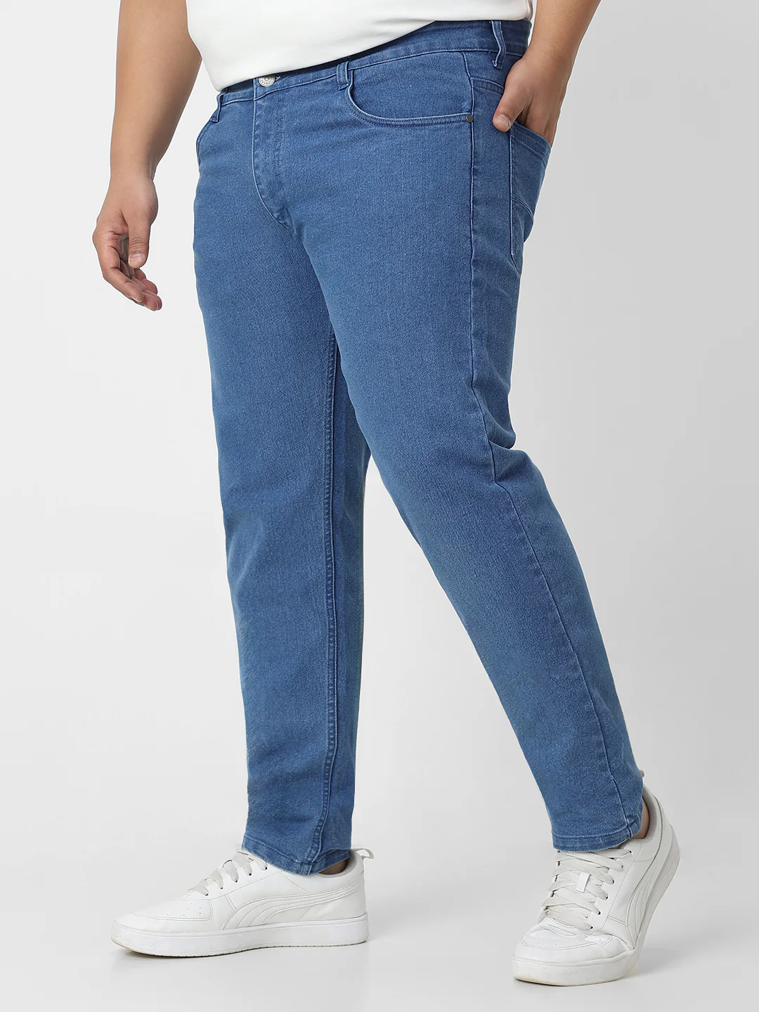 Plus Men's Light Blue Regular Fit Denim Jeans Stretchable - Image 3