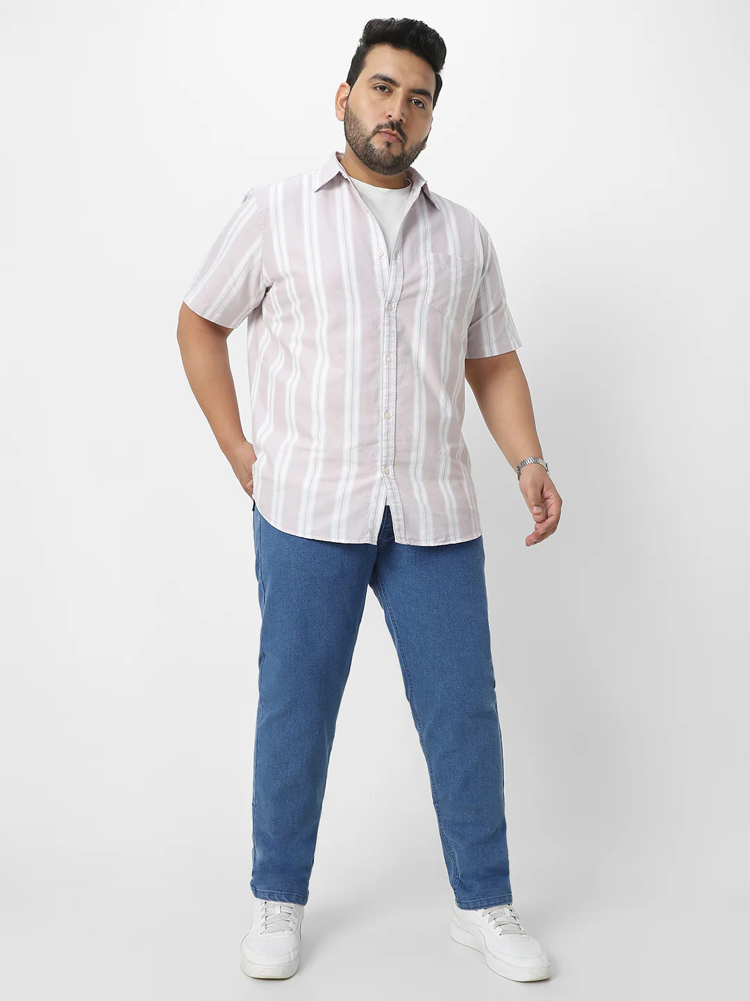 Plus Men's Light Blue Regular Fit Denim Jeans Stretchable - Image 4