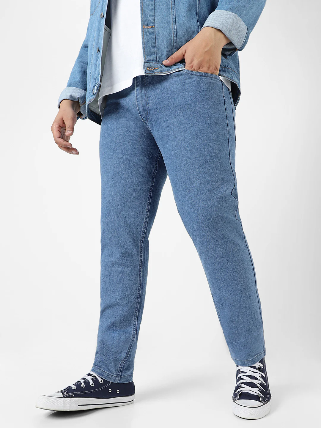 Plus Men's Light Blue Regular Fit Denim Jeans Stretchable - Image 2