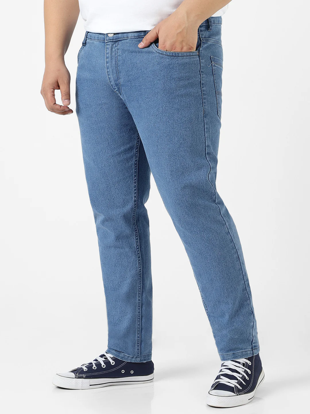 Plus Men's Light Blue Regular Fit Denim Jeans Stretchable - Image 3