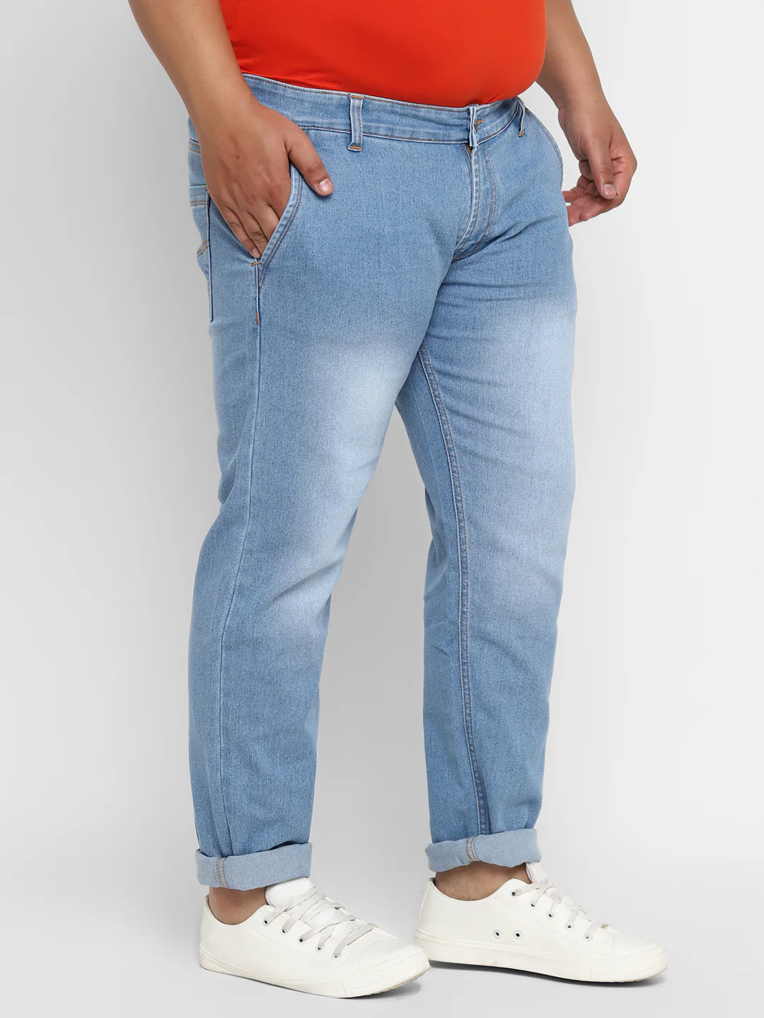Plus Men's Light Blue Regular Fit Denim Jeans Stretchable - Image 2