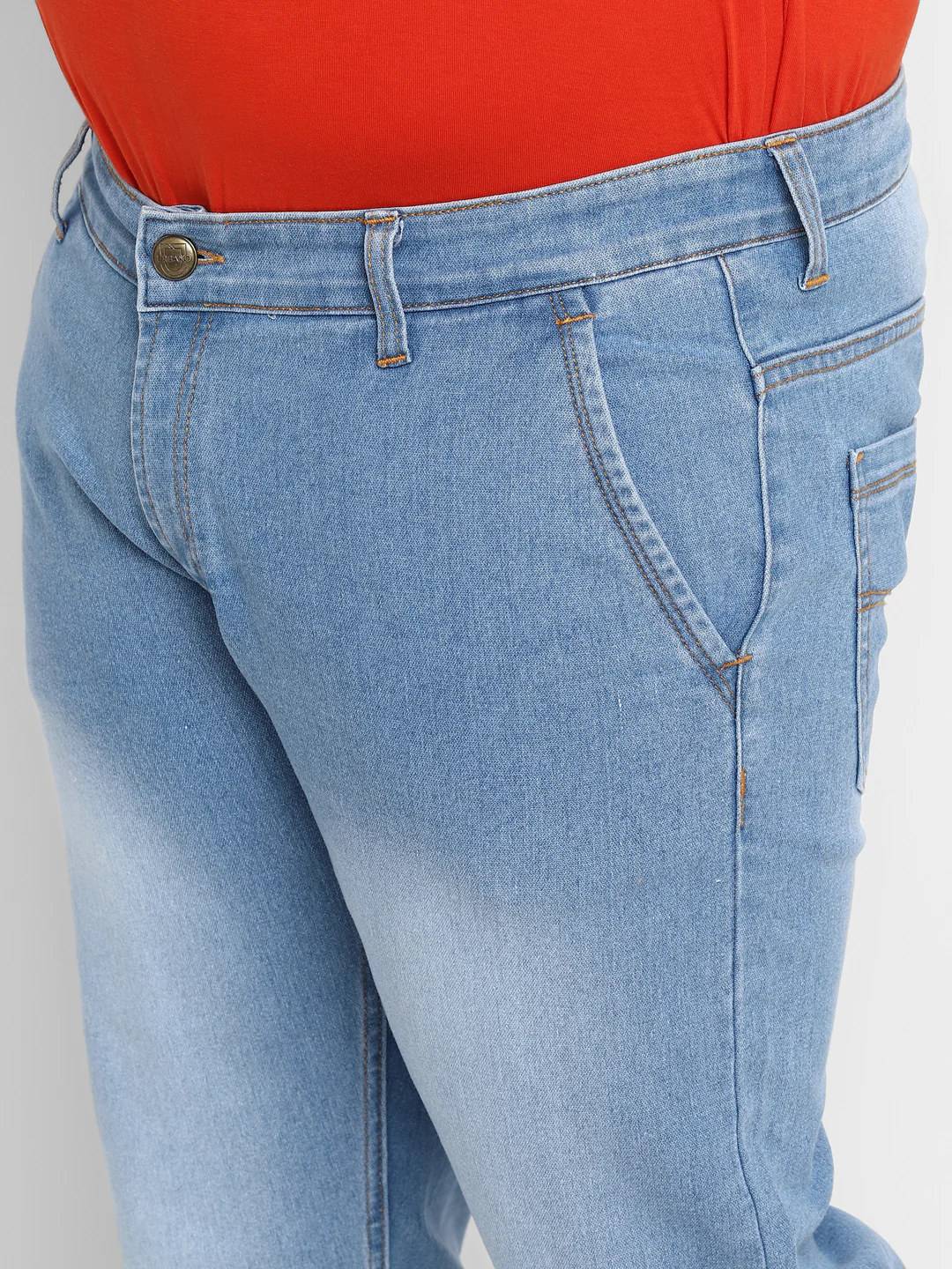 Plus Men's Light Blue Regular Fit Denim Jeans Stretchable - Image 5