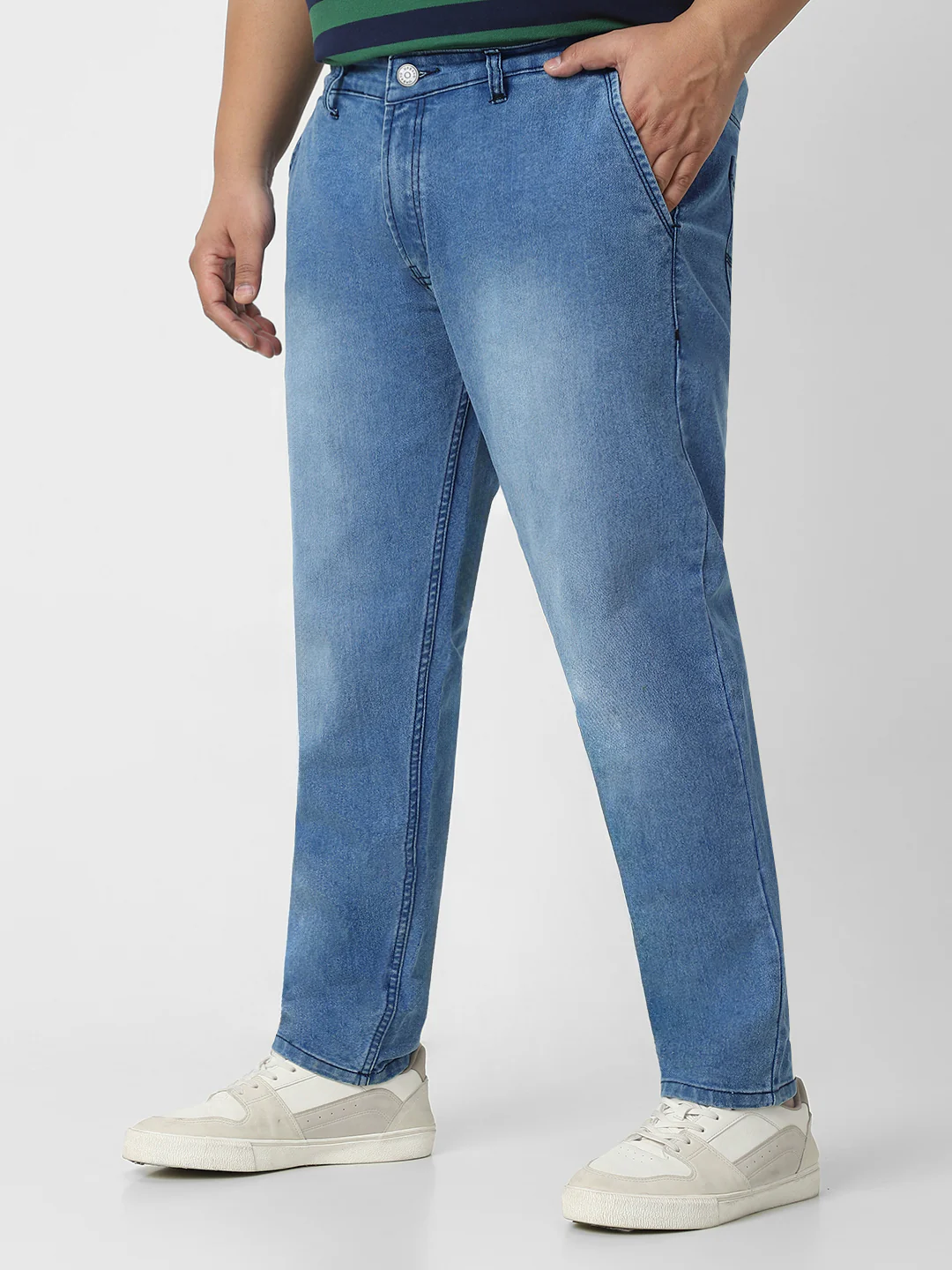 Plus Men's Light Blue Regular Fit Denim Jeans Stretchable - Image 2