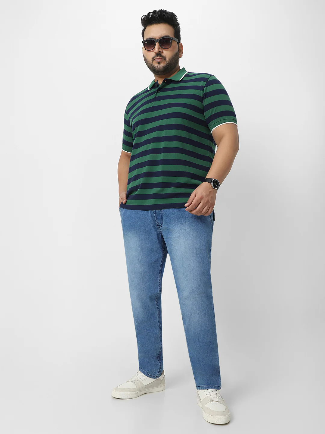 Plus Men's Light Blue Regular Fit Denim Jeans Stretchable - Image 4