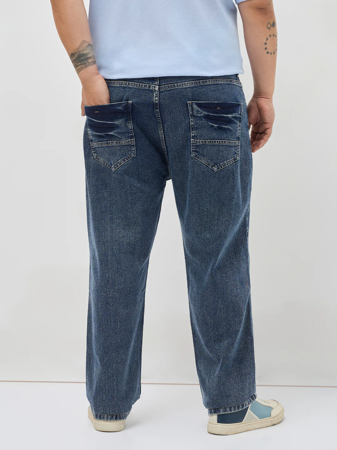 Plus Men's Light Blue Regular Fit Acid Washed Denim Jeans Stretchable - Image 3