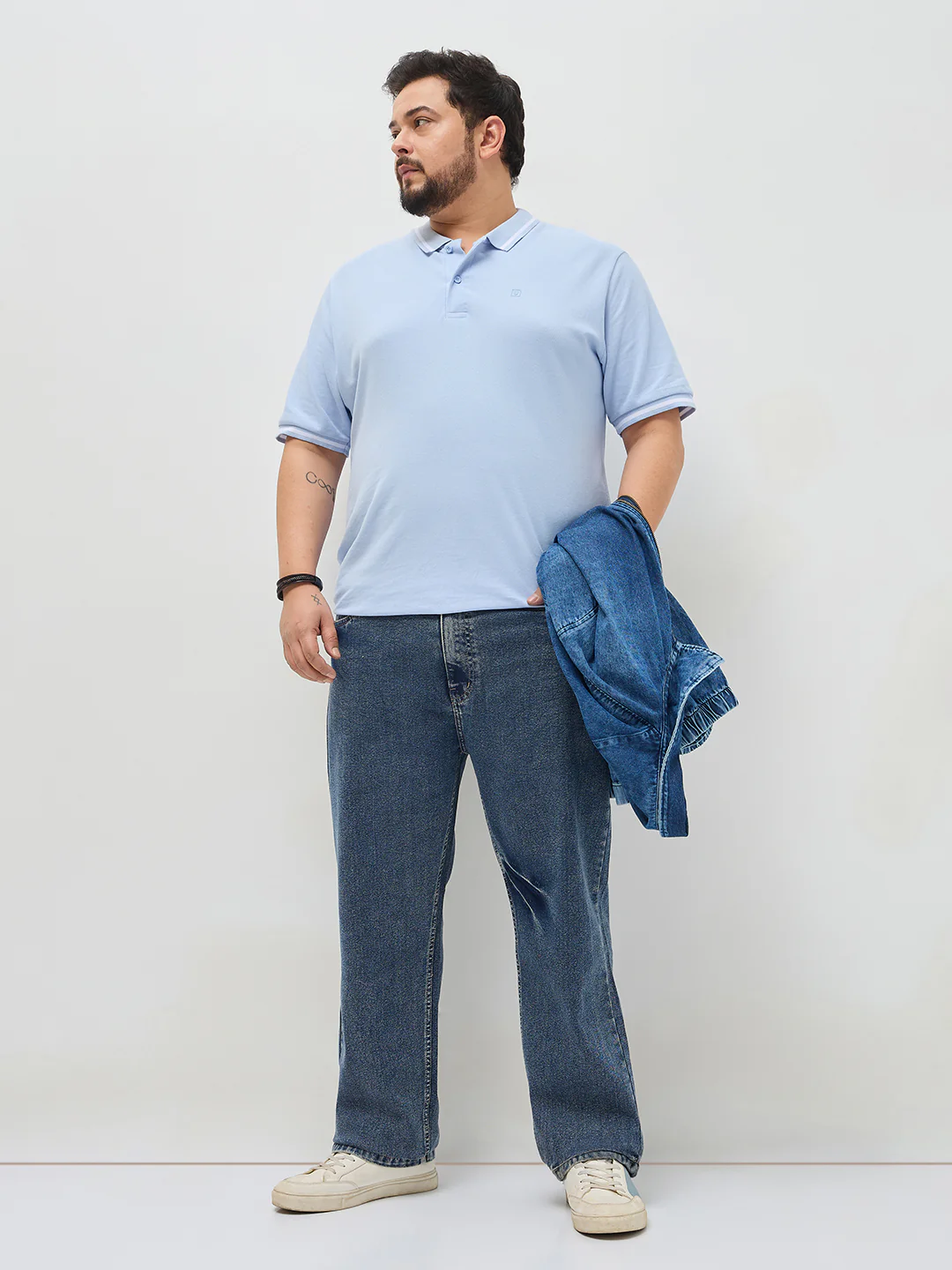 Plus Men's Light Blue Regular Fit Acid Washed Denim Jeans Stretchable - Image 4