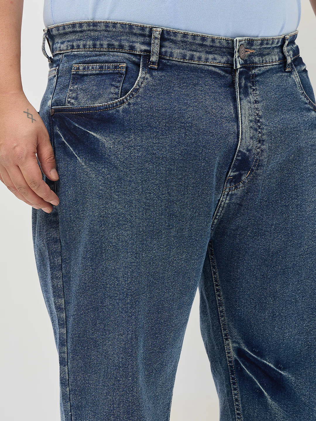 Plus Men's Light Blue Regular Fit Acid Washed Denim Jeans Stretchable - Image 5