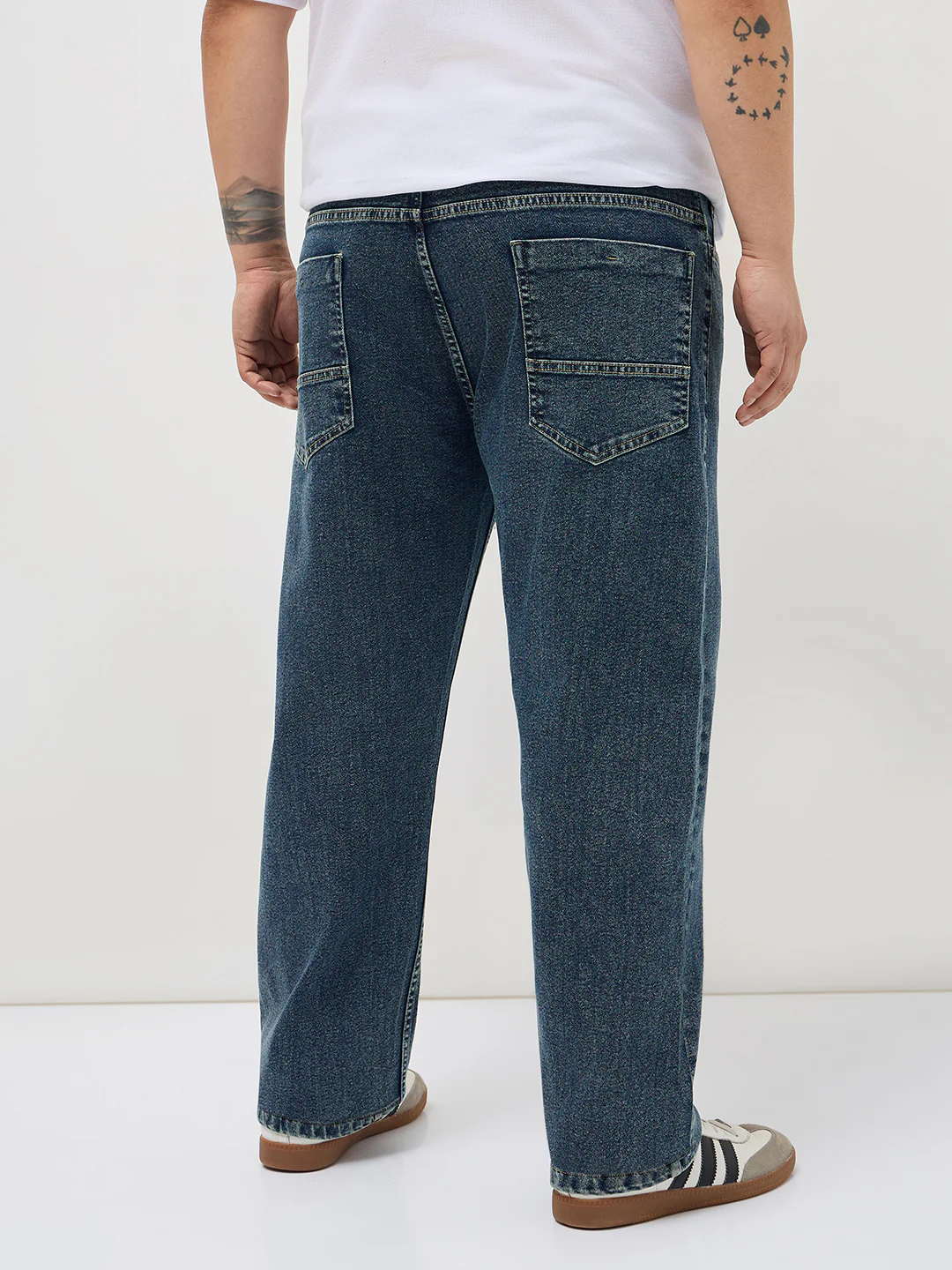 Plus Men's Light Blue Regular Fit Towel Washed Yellow Tint Denim Jeans Stretchable - Image 3