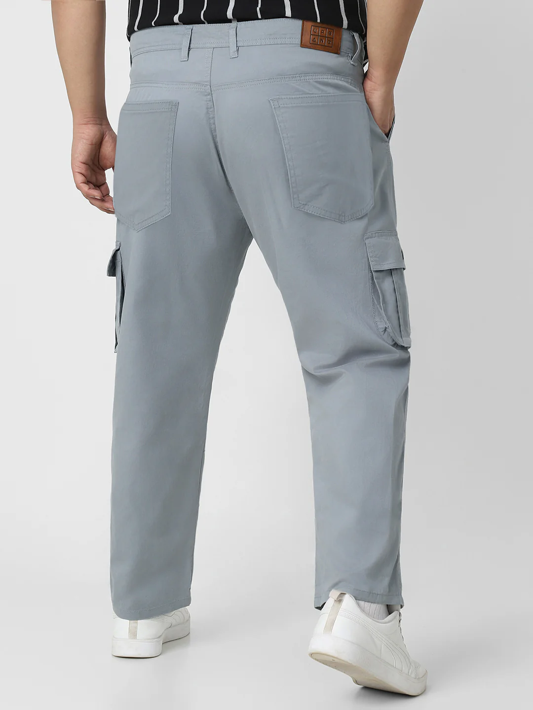 Plus Men's Light Blue Regular Fit Solid Cargo Chino Pant with 6 Pockets - Image 5