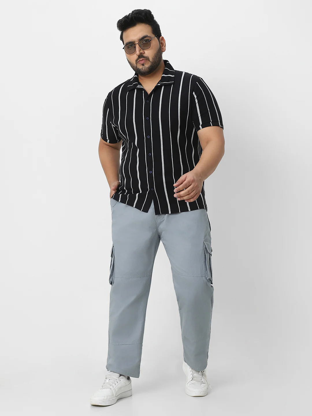 Plus Men's Light Blue Regular Fit Solid Cargo Chino Pant with 6 Pockets - Image 6