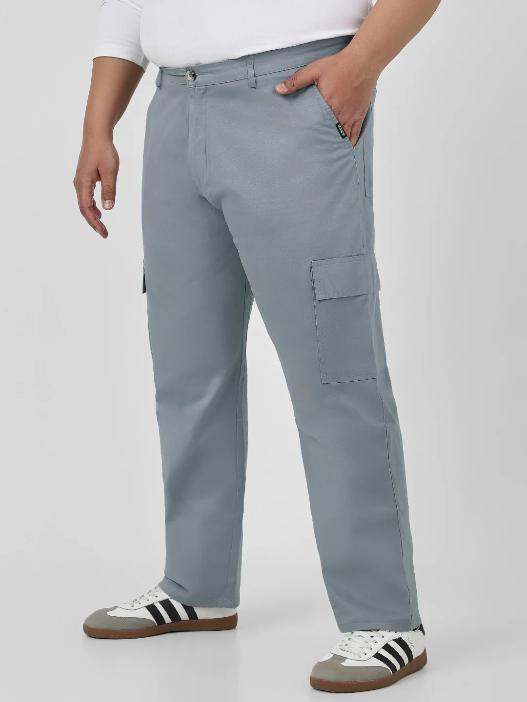 Plus Men's Light Blue Regular Fit Solid Cargo Chino Pant with 6 Pockets Stretchable - Image 2