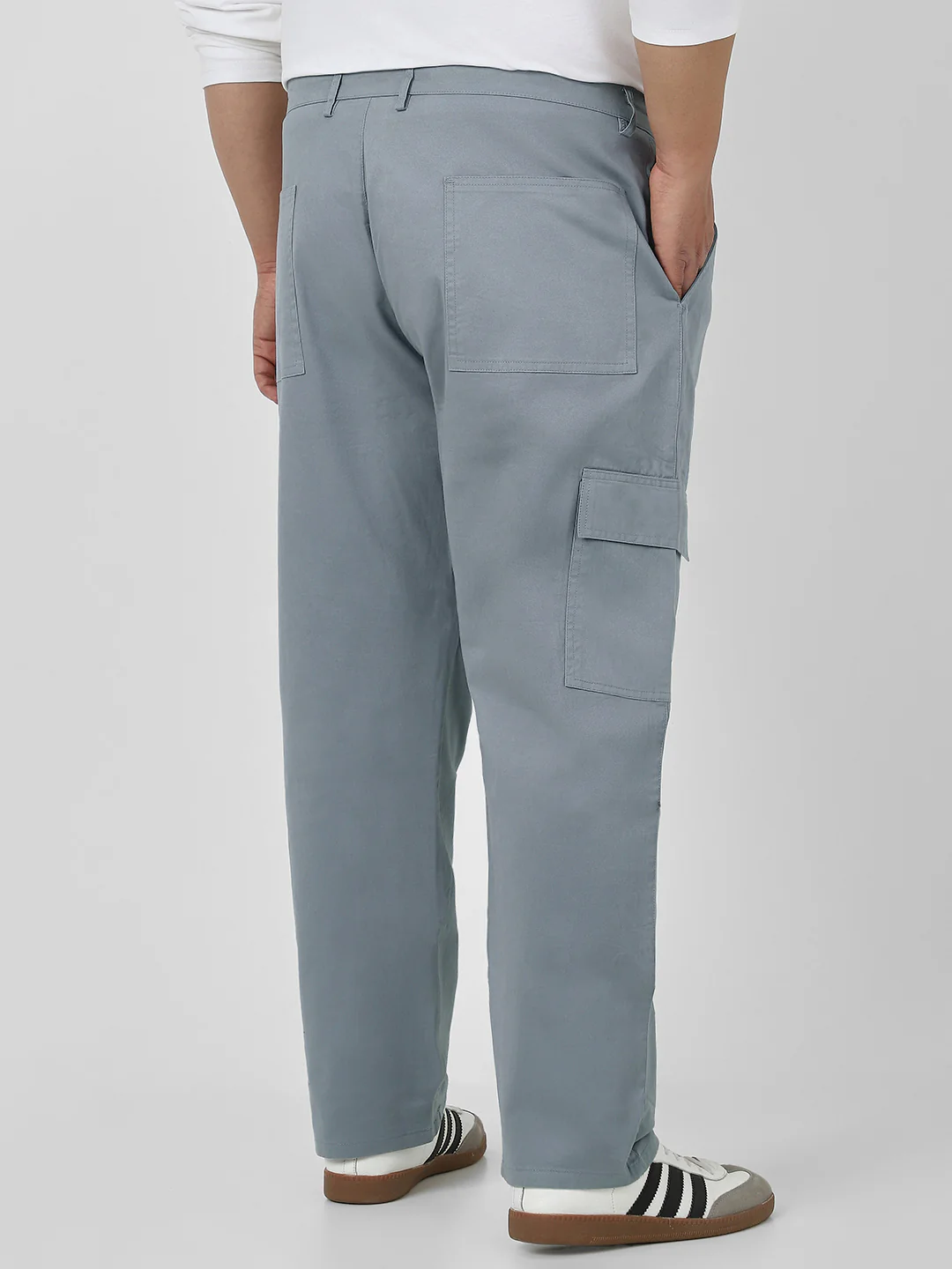Plus Men's Light Blue Regular Fit Solid Cargo Chino Pant with 6 Pockets Stretchable - Image 3