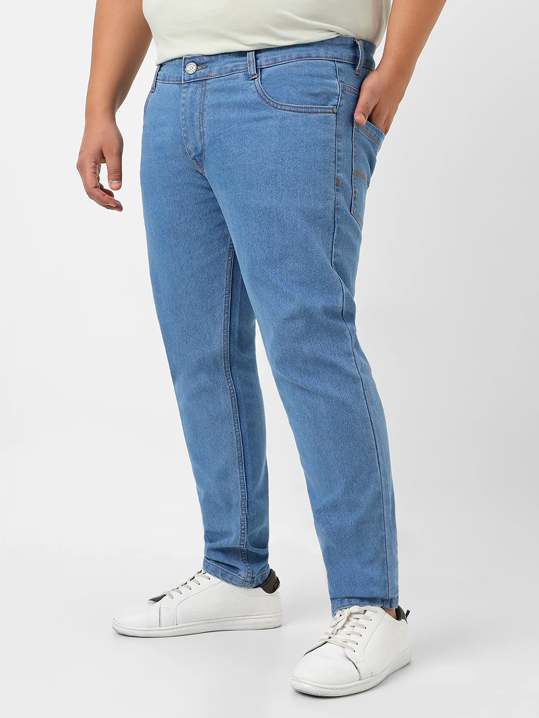 Plus Men's Light Blue Regular Fit Solid Jeans Stretchable - Image 2