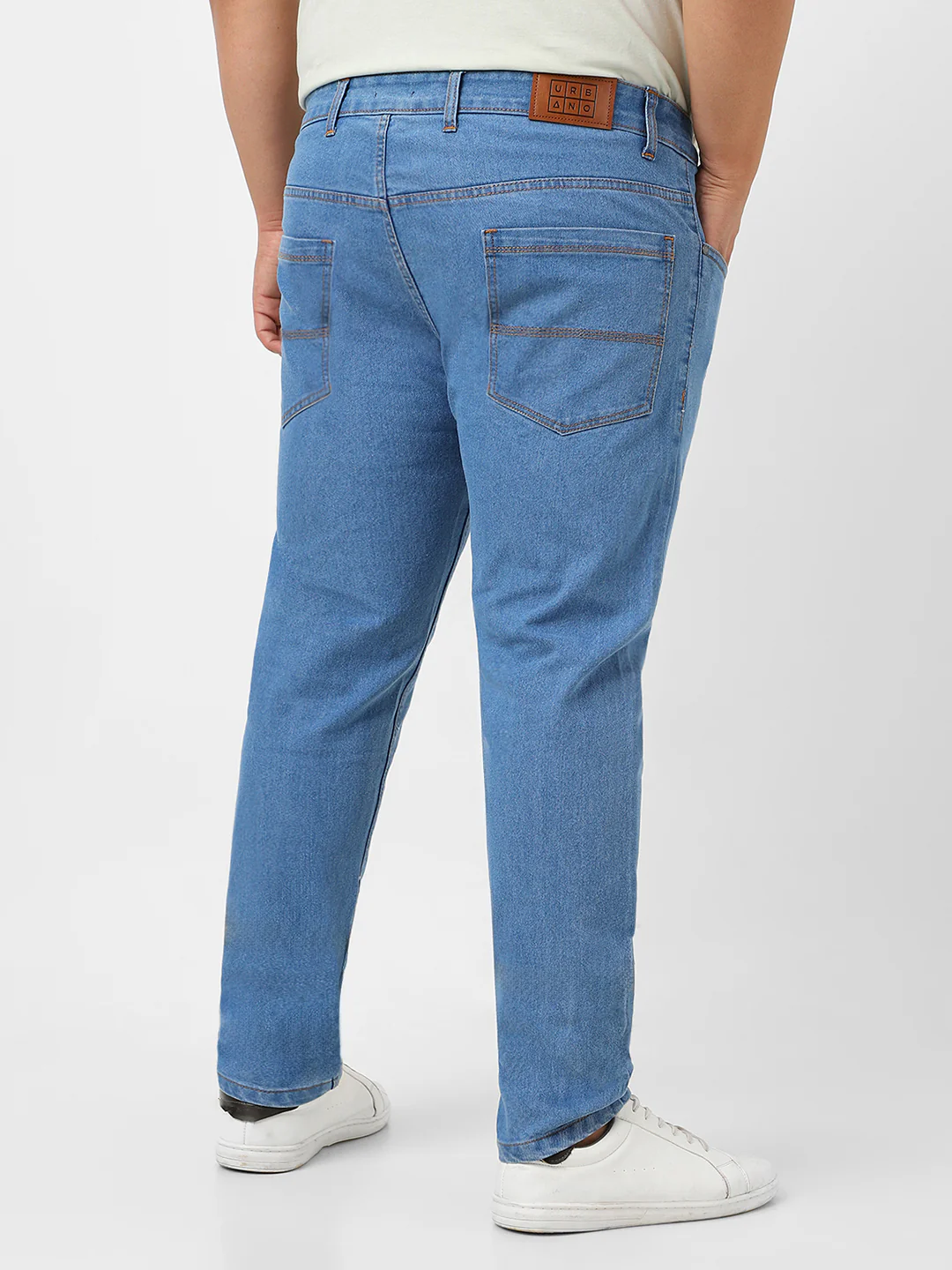 Plus Men's Light Blue Regular Fit Solid Jeans Stretchable - Image 3