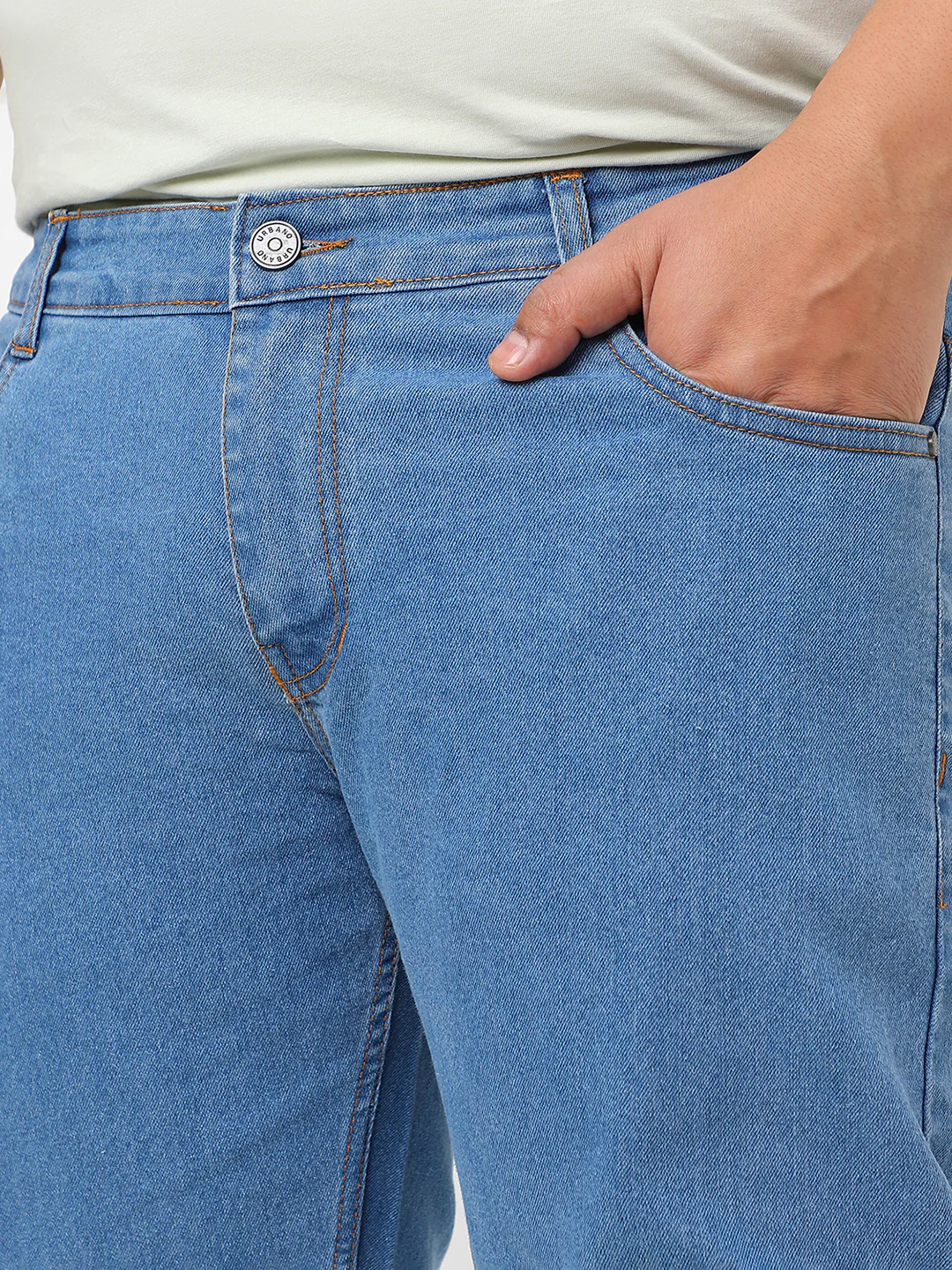 Plus Men's Light Blue Regular Fit Solid Jeans Stretchable - Image 5
