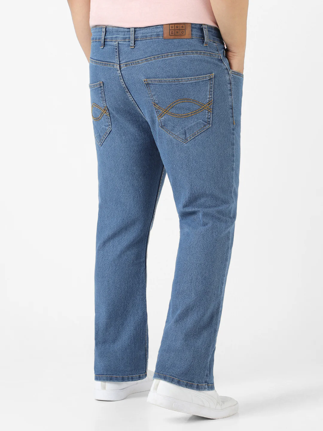 Plus Men's Light Blue Regular Fit Washed Denim Bootcut Jeans Stretchable - Image 3