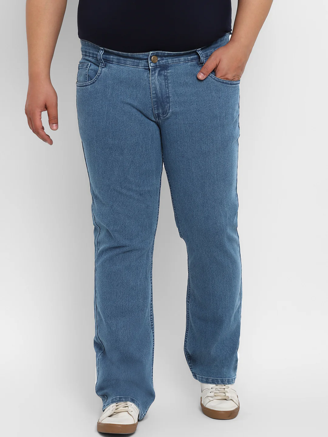 Plus Men's Light Blue Regular Fit Washed Denim Bootcut Jeans Stretchable - Image 2