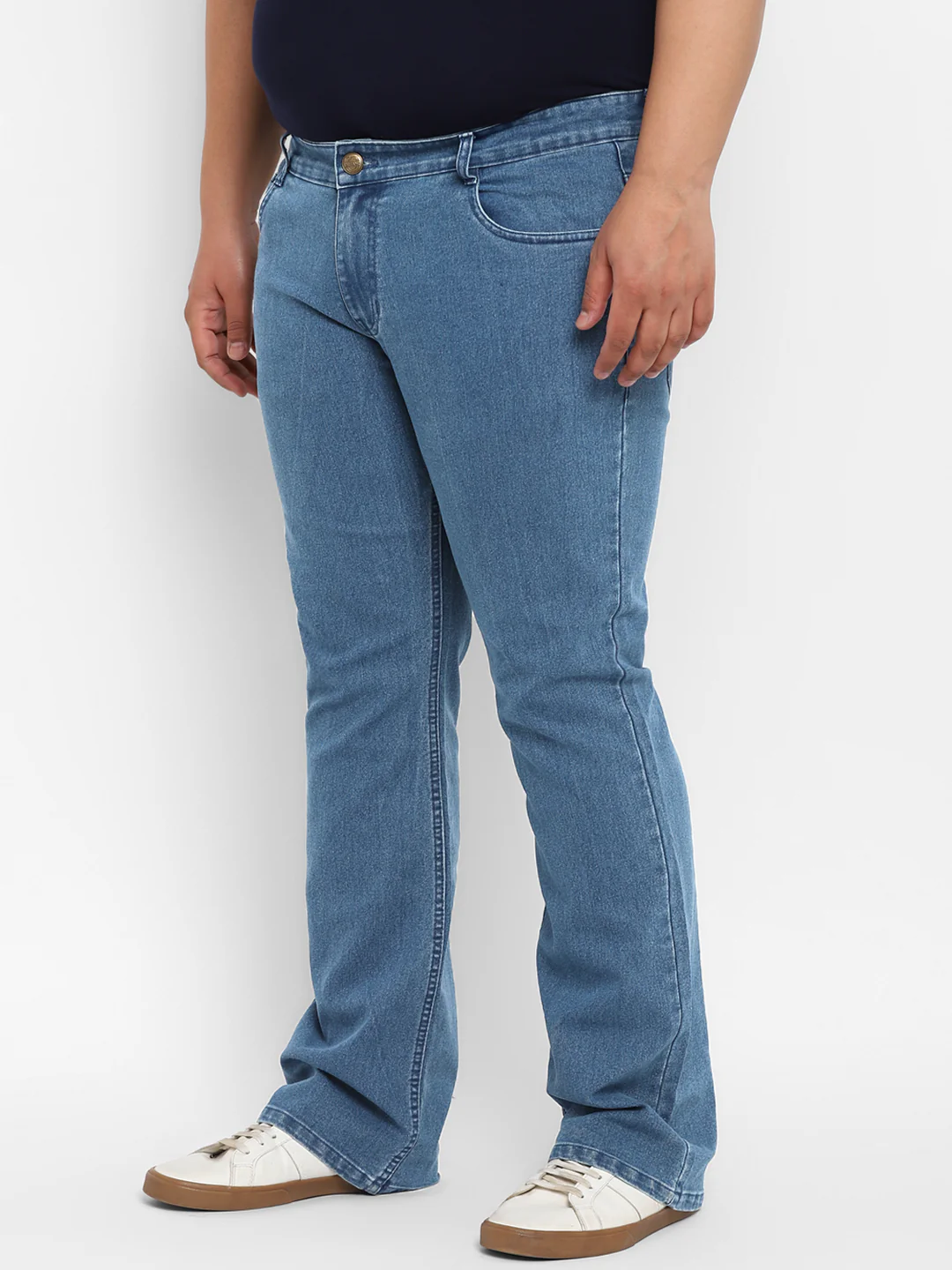 Plus Men's Light Blue Regular Fit Washed Denim Bootcut Jeans Stretchable - Image 3